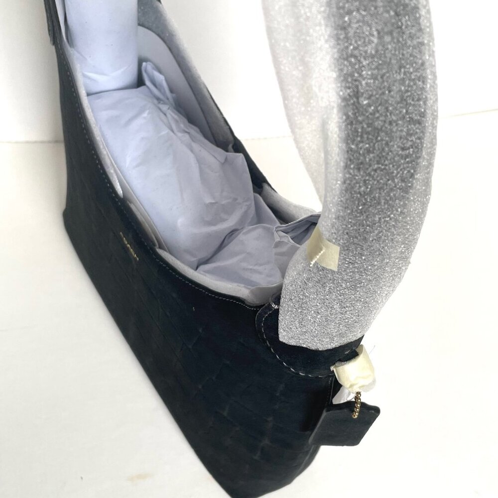 Coach Brooklyn 28 Black Croc Embossed Suede Leather Hobo CCJ00 - Picture 14 of 16